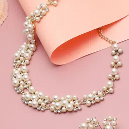 SOHI Gold-Plated Stone-Studded & Pearl-Beaded Jewellery Set-picture-22