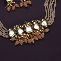 SOHI Gold-Plated White Kundan-Studded & Pearl Beaded Jewellery Set-image-81