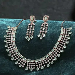 ZENEME Rose Gold-Plated American Diamond-Studded Jewellery Set image 1