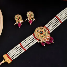 Silvermerc Designs Gold-Plated Stone Studded & Beaded Jewellery Set image 1