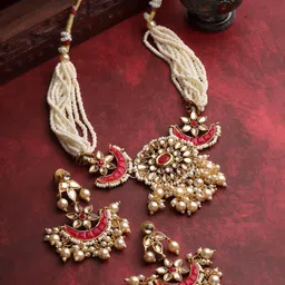 PANASH Gold Plated Artificial Stones and Beads Studded 2-in-1 Reversible Jewellery Set image 2