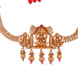 Shoshaa Gold-Plated Maroon Stone Studded Temple Jewellery Set image 2