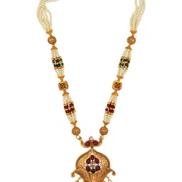 ASMITTA JEWELLERY Red & White Gold-Plated Kundan & Pearls Jewellery Set image 2