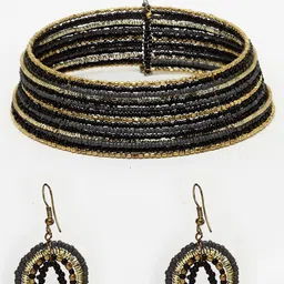 Moedbuille Gold-Plated Beaded Layered Bohemian Chocker Necklace & Earrings image 2