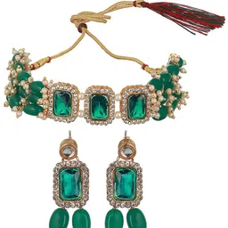 Jazz and Sizzle Gold-Plated Stone-Studded & Pearl Beaded Jewellery Set image 2