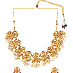 aadita Gold-Plated White Pearls-Studded & Beaded Jewellery Set image 2