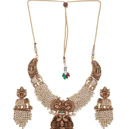 Saraf RS Jewellery Gold-Plated Pearl Cluster Beaded Elephant Temple Jewellery Set image 5