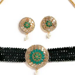 ZENEME Gold-Plated & Green Jewellery Set image 3