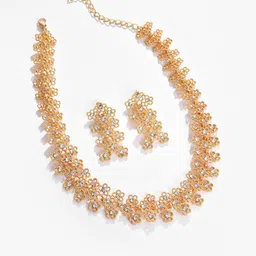 SOHI Gold-Plated Stone Studded Necklace & Earrings image 3