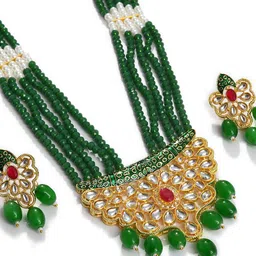 SOHI Gold-Plated Kundan-Studded & Beaded Necklace & Earrings image 3