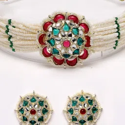 Sukkhi Gold-Plated Stones-Studded & Beaded Necklace and Earrings Set image 4