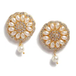 ZENEME Gold-Toned White Stone-Studded & Pearl Beaded Choker Jewellery Set image 4