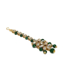 Peora Gold Plated & Green Kundan Bridal Jewellery Set image 5