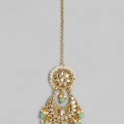 Peora Green & White Gold-Plated Kundan Jewellery Set image 5