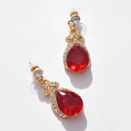SOHI Gold Plated Red Colored White Stone Studded Jewellery Set image 4