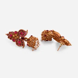 Fida Gold-Plated & Red Stone Studded & Beaded Jewellery Set image 5