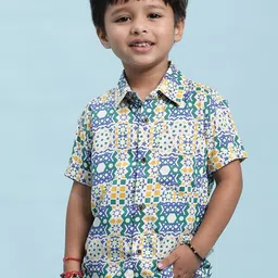 Stuffie Land Boys Off White Smart Floral Opaque Printed Party Shirt-picture-14