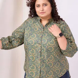 RACHNA Plus Size Spread Collar Floral Printed Puff Sleeves Casual Shirt-picture-39