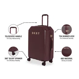 DKNY ALLORE Unisex Burgundy Textured Allore Hard-Sided Cabin Trolley Suitcase image 3