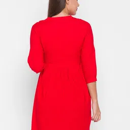 AV2 Red Mandarin Collar Shirt Style Longline Top image 4