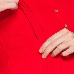 AV2 Red Mandarin Collar Shirt Style Longline Top image 5