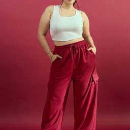 CURVE BY KASSUALLY Women Maroon Relaxed Straight Leg Fit Easy Wash Parallel Trousers image 4