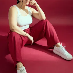 CURVE BY KASSUALLY Women Maroon Relaxed Straight Leg Fit Easy Wash Parallel Trousers image 2