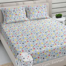 FABINALIV Grey Cartoon Woollen King Size Fitted Double Bedsheet With 2 Pillow Covers-picture-17