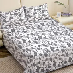 FABINALIV Grey Abstract Woollen King Size Fitted Double Bedsheet With 2 Pillow Covers-image-3