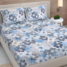 FABINALIV Multi-Color Floral Woollen King Size Fitted Double Bedsheet With 2 Pillow Covers-picture-25