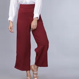 tokyo talkies Women Regular Fit Maroon Viscose Rayon Trousers image 1