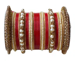 leshya Set Of 66 Brass Plated Stone Studded & Beaded Bangles image 2