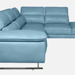 casacraft from pepperfry Haiden Leatherette LHS Sectional Sofa (3+ Lounger) in Sky Blue Colour image 4