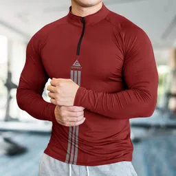 garbly Pack of 2 Men Self Design Henley Neck Polyester Red T-Shirt image 3