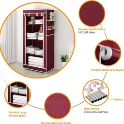 flipkart perfect homes studio Premium Quality SINGLE DOOR 4 SHELF PP Collapsible Wardrobe image 3