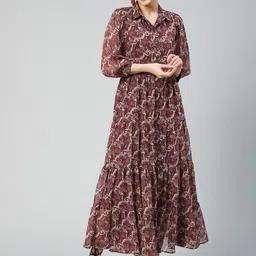 marie claire Women Fit and Flare Maroon Ankle Length Dress-picture-18