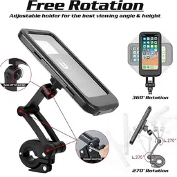 krk Waterproof Bike And Motorcycle Cell Phone Holder With 360° Adjustable Rotation Bike Mobile Holder image 2