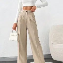 next one Women Regular Fit Beige Polyester Trousers image 3