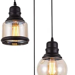 homesake Cluster Pendant Light with Amber Glass Jar Shade Matte Black 3-Lights Adjustable Hanging Lighting Fixture, Industrial Antique Pendant Lamp for Kitchen Island, Dining Room, Foyer, Farmhouse (Bulb Not Included) Pendants Ceiling Lamp image 2