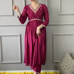 akshya Women Chanderi Kurta Pant Attached Dupatta Set image 2