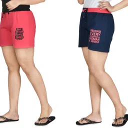 club a9 Pack of 2 Printed Women Red, Dark Blue Regular Shorts, Running Shorts, Night Shorts, Cycling Shorts, Beach Shorts, Basic Shorts image 3