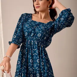 shivadream Women Fit and Flare Blue Below Knee Dress-picture-41