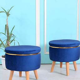 Shadowkart Blue Abstract Wooden Pouffes Sitting Mudda Ottomans-picture-12
