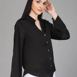 purys Women Regular Fit Solid Spread Collar Casual Shirt image 3