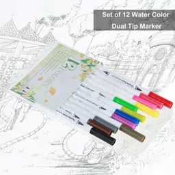 feelhigh 12 Dual Head Water Based Drawing Soft Brush Fineline Tip Color Pen Set fine Nib Sketch Pens image 5