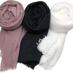 Self Design Cotton Blend Women Pink, Black, White Fancy Scarf, Scarf, Stole-image-1
