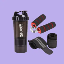 Set of 3 Gym Protein Shaker With Wrist Support Band & Hand Gripper Fitness Accessory Kit Kit-image-74