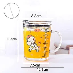 devchhaya enterprise Random Design Glass Straw Measuring Drinking with Handle(400 ml, Pack of 2) Glass Coffee Mug image 3