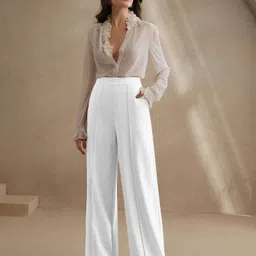 kotty Women Relaxed White Viscose Rayon Trousers image 1