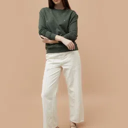 fame forever by lifestyle Women Solid Round Neck Cotton Blend Green T-Shirt image 5